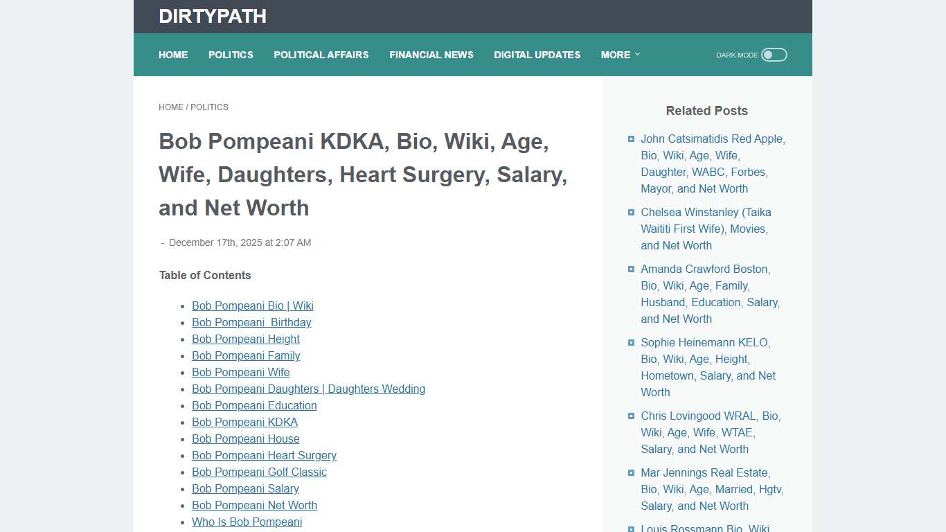 Bob Pompeani KDKA, Bio, Wiki, Age, Wife, Daughters, Heart Surgery, Salary, and Net Worth